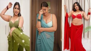 Anjali Gaud Nude Blue Saree Striping video