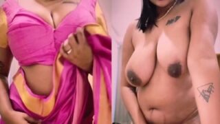 Oasi Das Stripping Pink Saree & Playing with Boobs