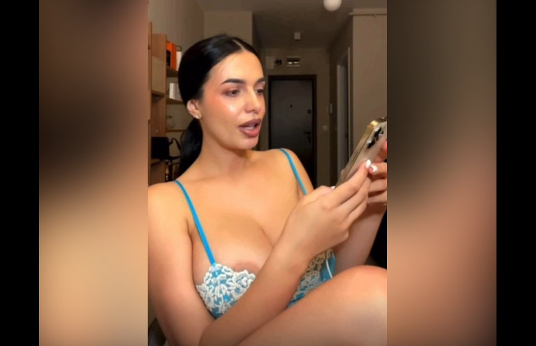 This big boobie girl Nude goes live on Tango, teasing her HUGE bouncing tits