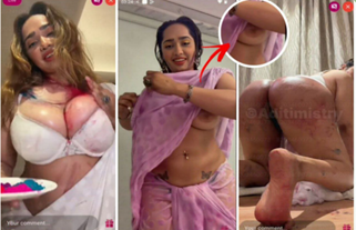 ADITI MISTRY Nude New HOLI SPECIAL Viral Saree Shower Big Boobs Pop Out with Full Face On Live
