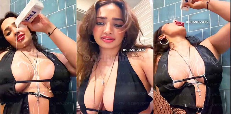 Aditi Mistry Latest Viral Huge Boobs, Nipple Tease & Asss Show in Black Bikini Live Part-2